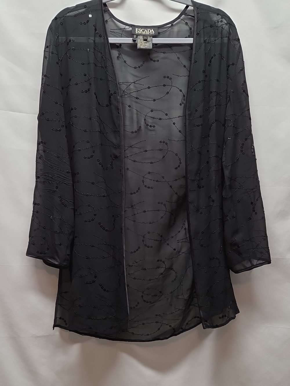 Escada Black Sheer Hand Beaded Open-Front Jacket Vintage Formal Ultra Luxury